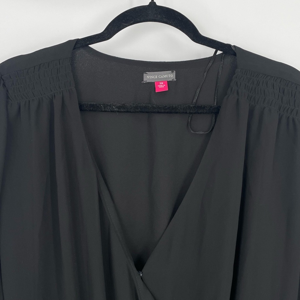 VINCE CAMUTO Women's Black Smocked Waist Long Sleeve V-Neck Wrap Dress Size 3X - Picture 6 of 9